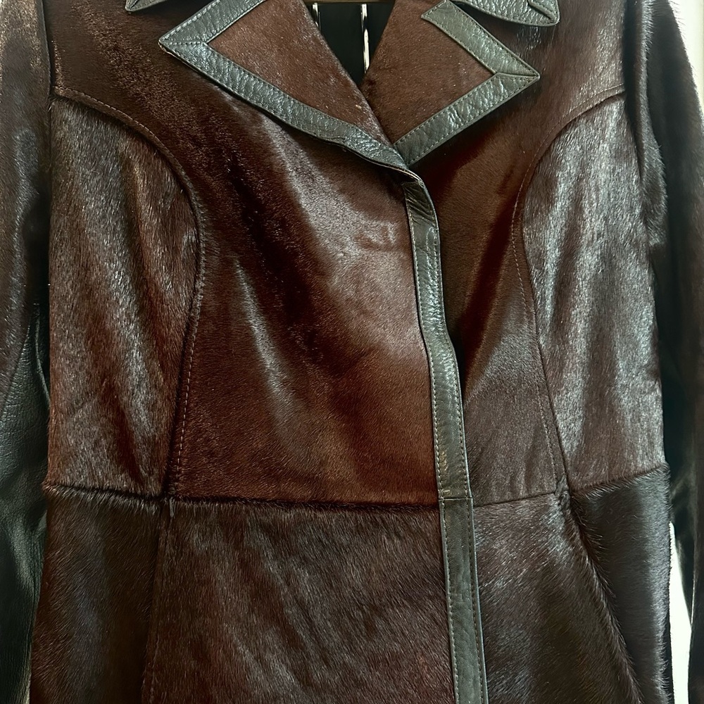Pony Hair Horse hide Amazing Elegant Brown Leather Women's Coat - Picture 3 of 13
